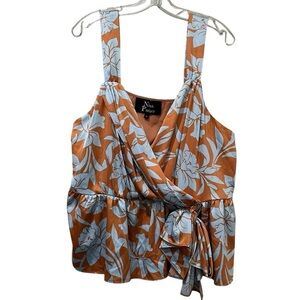Nina Parker 2X Rust Orange Blue Floral Fall Sleeveless Tank Top Plus Size A9